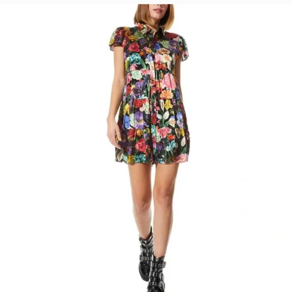 Alice + Olivia Meeko Tiered Silk-Blend Shirtdress- in Botanical Garden